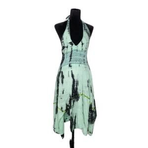 India Boutique Tie Dye Halter Handkerchief Gauze Dress Boho Festival OS